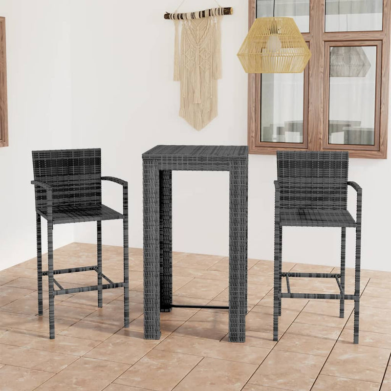 3-delige Tuinbarset met armleuningen poly rattan grijs MeubelReus