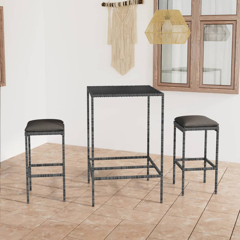 3-delige Tuinbarset met kussens poly rattan grijs MeubelReus