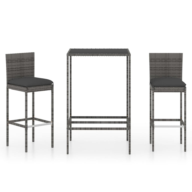 3-delige Tuinbarset met kussens poly rattan grijs MeubelReus