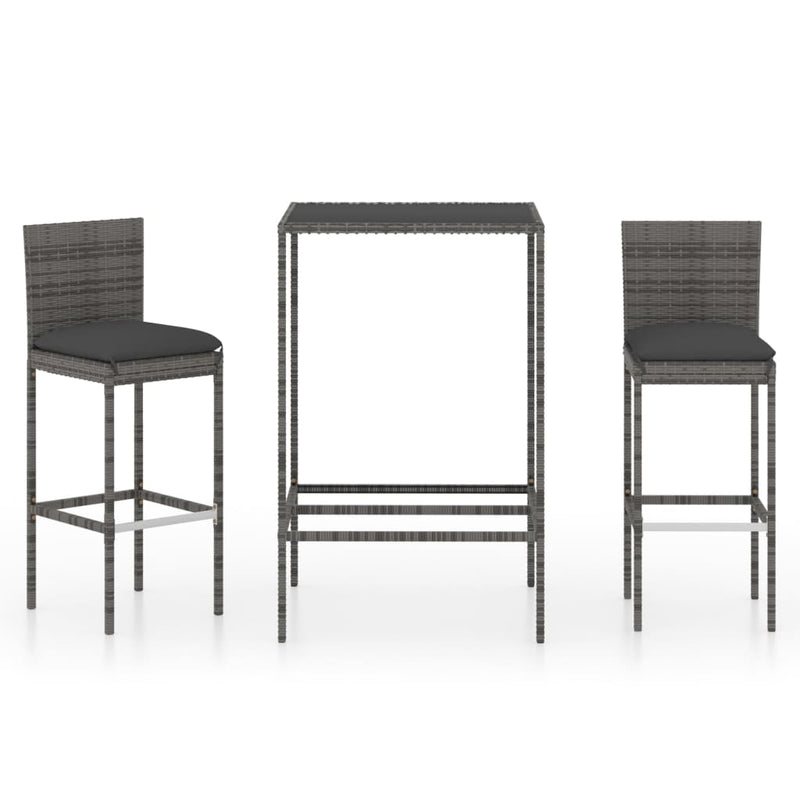 3-delige Tuinbarset met kussens poly rattan grijs MeubelReus