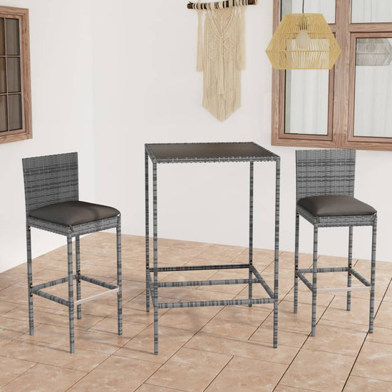 3-delige Tuinbarset met kussens poly rattan grijs MeubelReus
