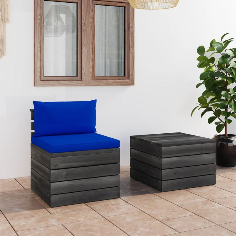2-delige Loungeset met kussens pallet massief grenenhout MeubelReus