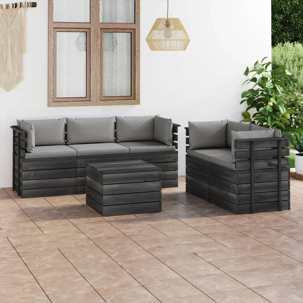 6-delige Loungeset met kussens pallet massief grenenhout MeubelReus