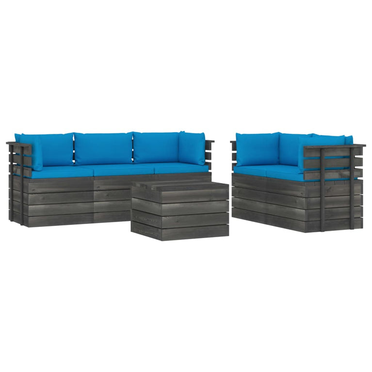 6-delige Loungeset met kussens pallet massief grenenhout MeubelReus