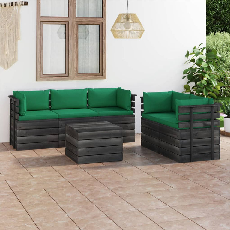 6-delige Loungeset met kussens pallet massief grenenhout MeubelReus