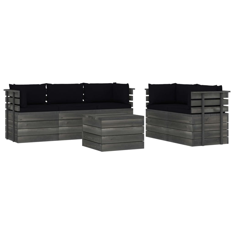 6-delige Loungeset met kussens pallet massief grenenhout MeubelReus