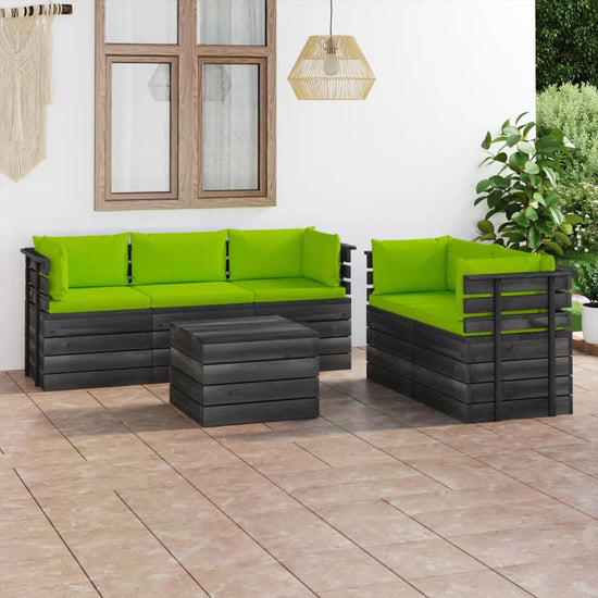 6-delige Loungeset met kussens pallet massief grenenhout MeubelReus