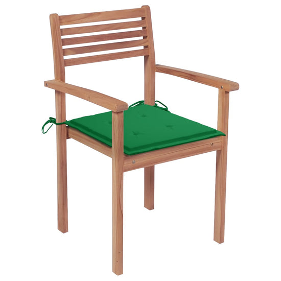 Tuinstoelen 4 st met groene kussens massief teakhout MeubelReus