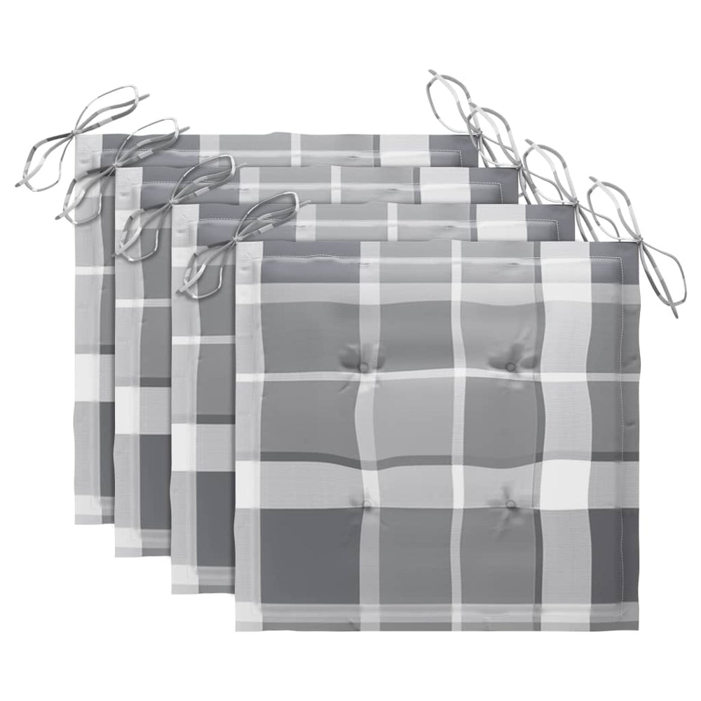 Tuinstoelen 4 st met grijs geruite kussens massief teakhout MeubelReus