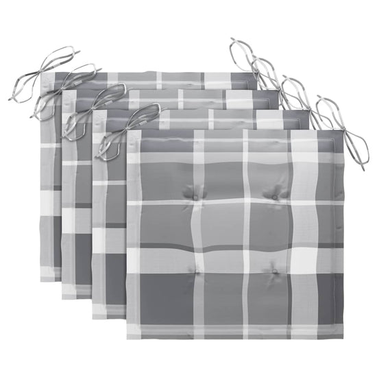 Tuinstoelen 4 st met grijs geruite kussens massief teakhout MeubelReus