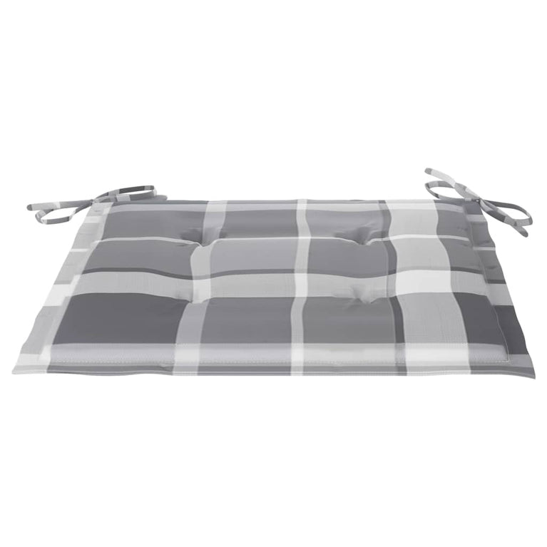 Tuinstoelen 4 st met grijs geruite kussens massief teakhout MeubelReus