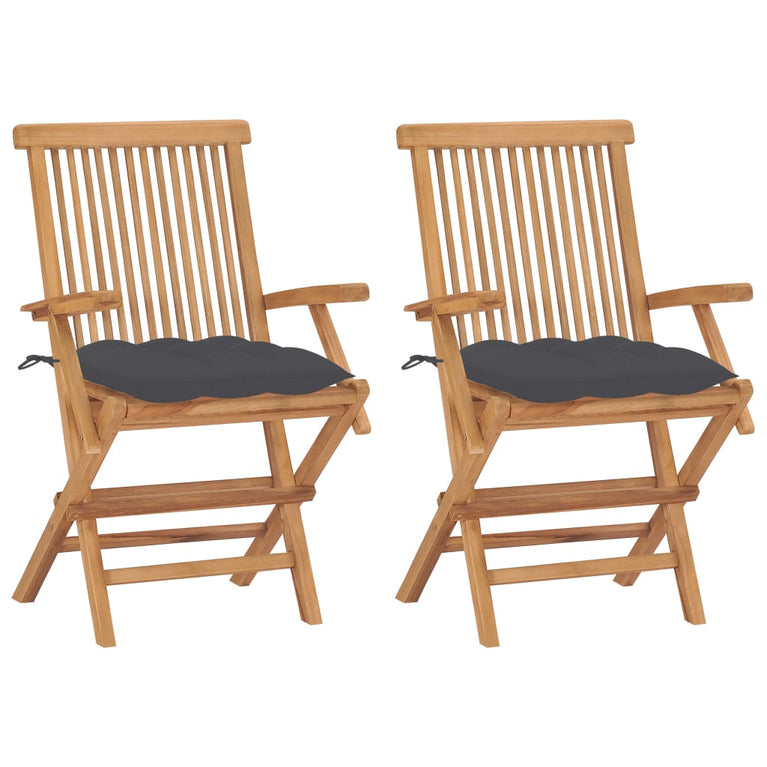 Tuinstoelen 2 st met antracietkleurige kussens massief teakhout MeubelReus