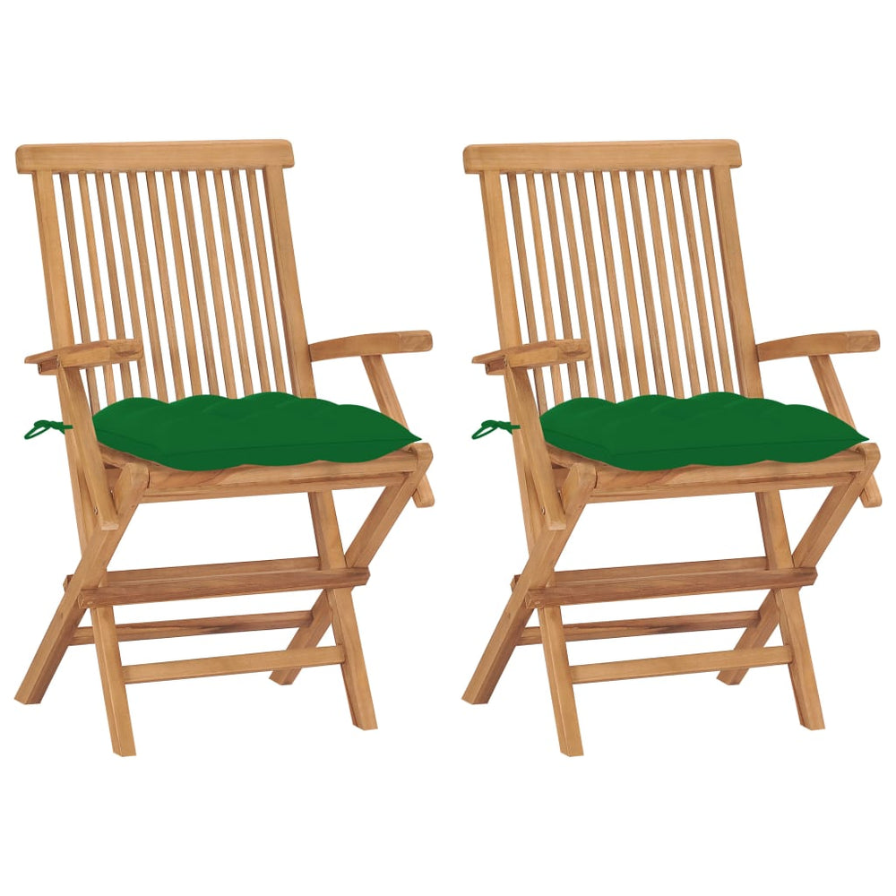 Tuinstoelen 2 st met groene kussens massief teakhout MeubelReus