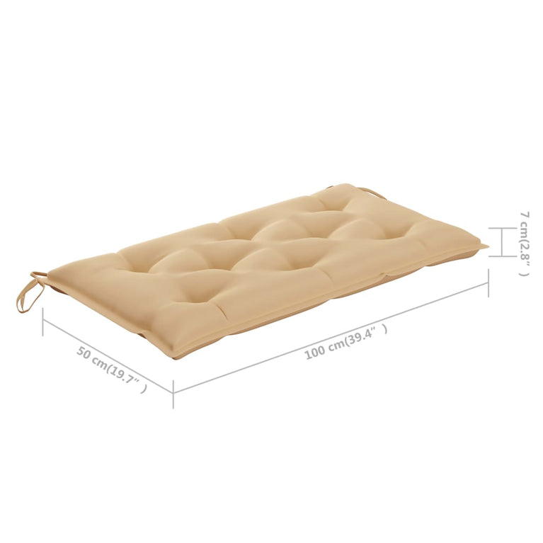 Tuinbank met beige kussen 112 cm massief teakhout