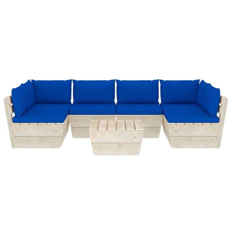 7-delige Loungeset met kussens pallet vurenhout MeubelReus