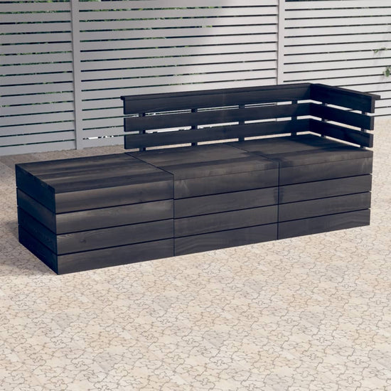 3-delige Loungeset pallet massief grenenhout donkergrijs MeubelReus