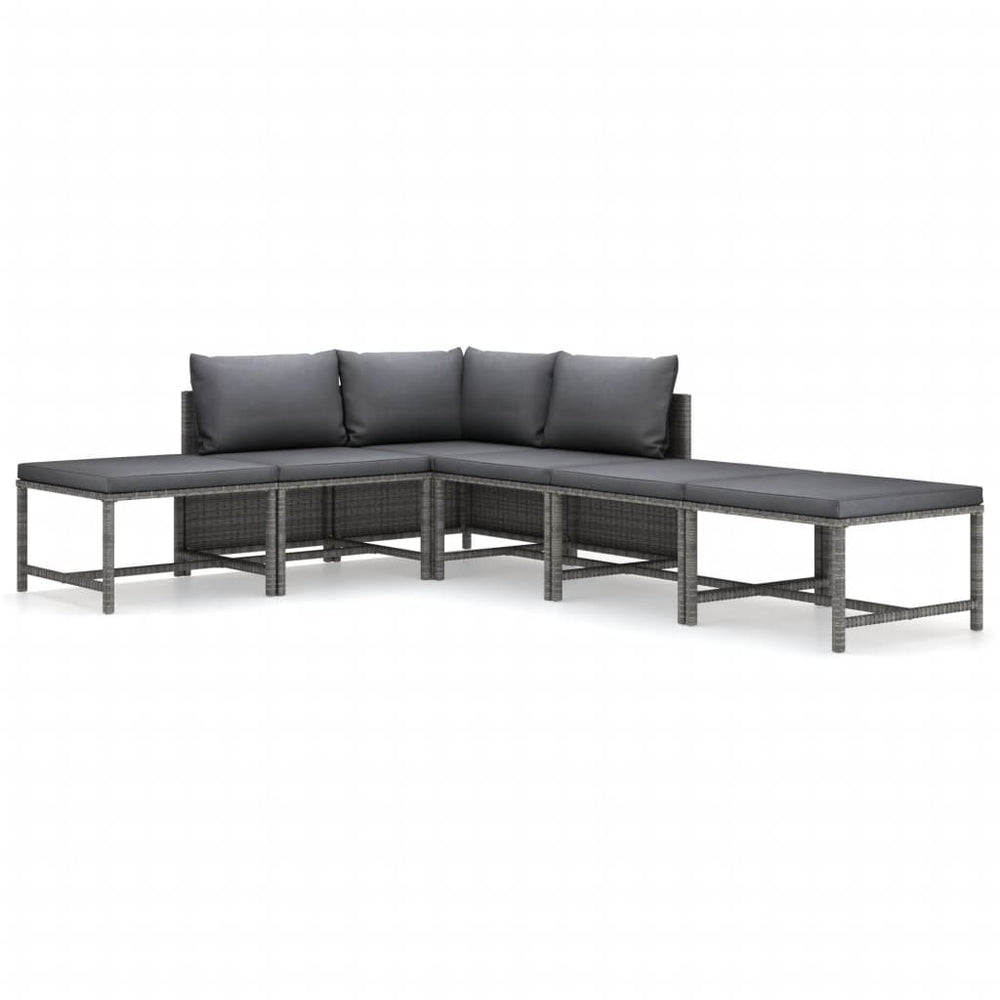 6-delige Loungeset met kussens poly rattan grijs MeubelReus