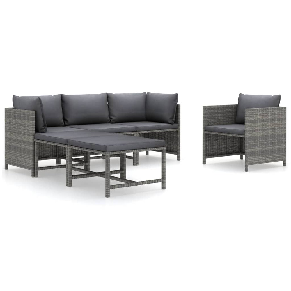 6-delige Loungeset met kussens poly rattan grijs MeubelReus