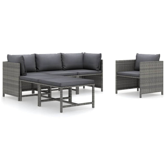6-delige Loungeset met kussens poly rattan grijs MeubelReus