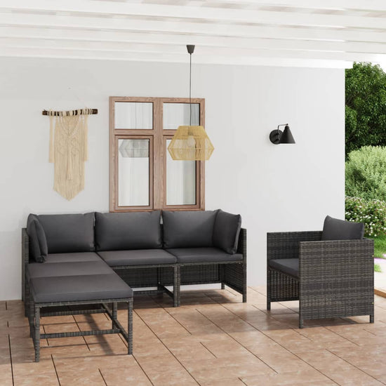 6-delige Loungeset met kussens poly rattan grijs MeubelReus