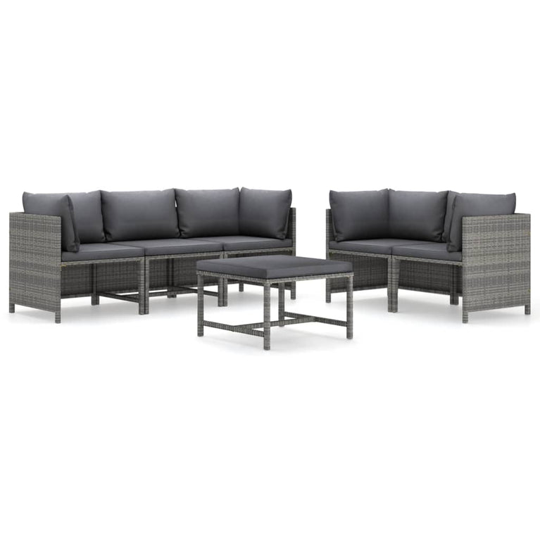 6-delige Loungeset met kussens poly rattan grijs MeubelReus