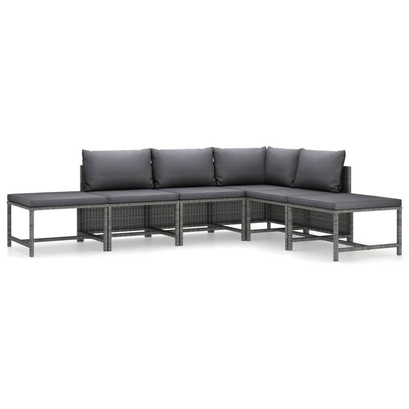6-delige Loungeset met kussens poly rattan grijs MeubelReus