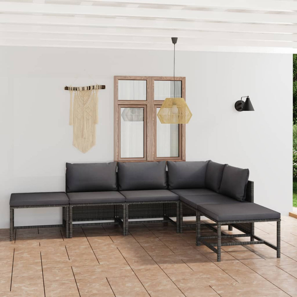 6-delige Loungeset met kussens poly rattan grijs MeubelReus
