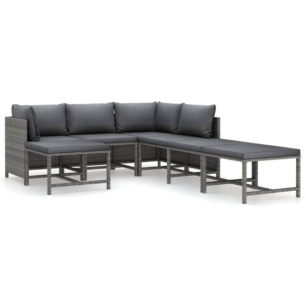 7-delige Loungeset met kussens poly rattan grijs MeubelReus