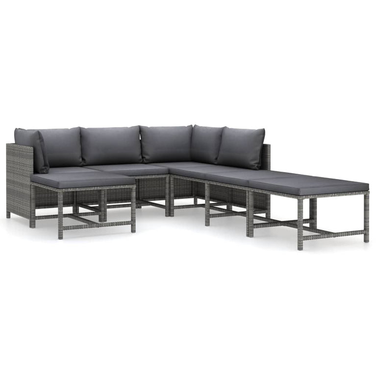 7-delige Loungeset met kussens poly rattan grijs MeubelReus