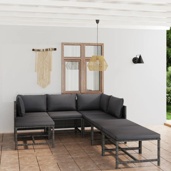 7-delige Loungeset met kussens poly rattan grijs MeubelReus