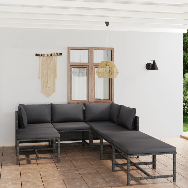 7-delige Loungeset met kussens poly rattan grijs MeubelReus