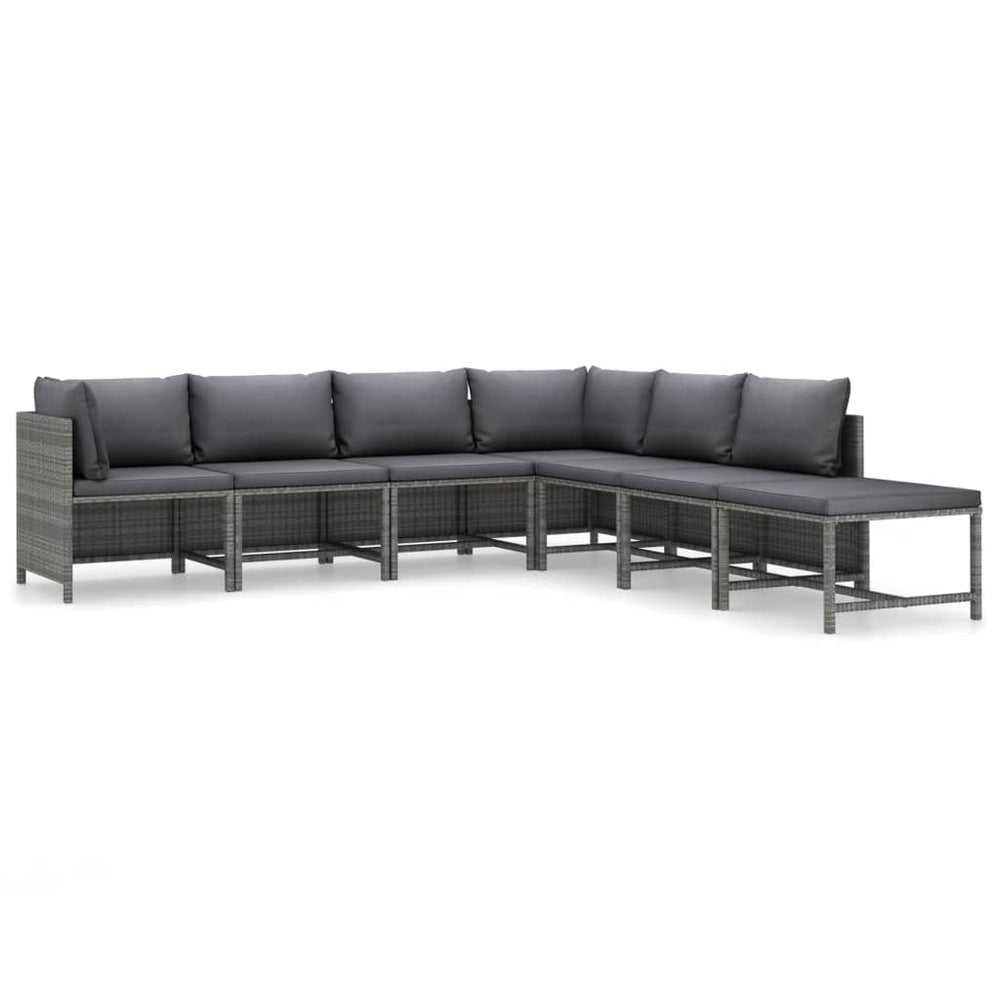 7-delige Loungeset met kussens poly rattan grijs MeubelReus