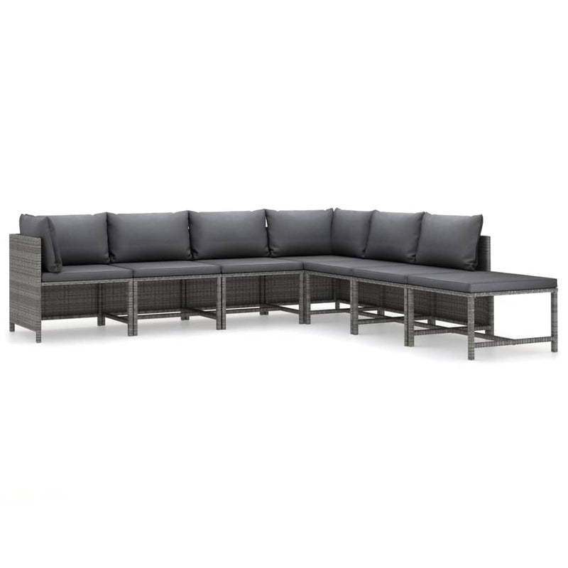 7-delige Loungeset met kussens poly rattan grijs MeubelReus