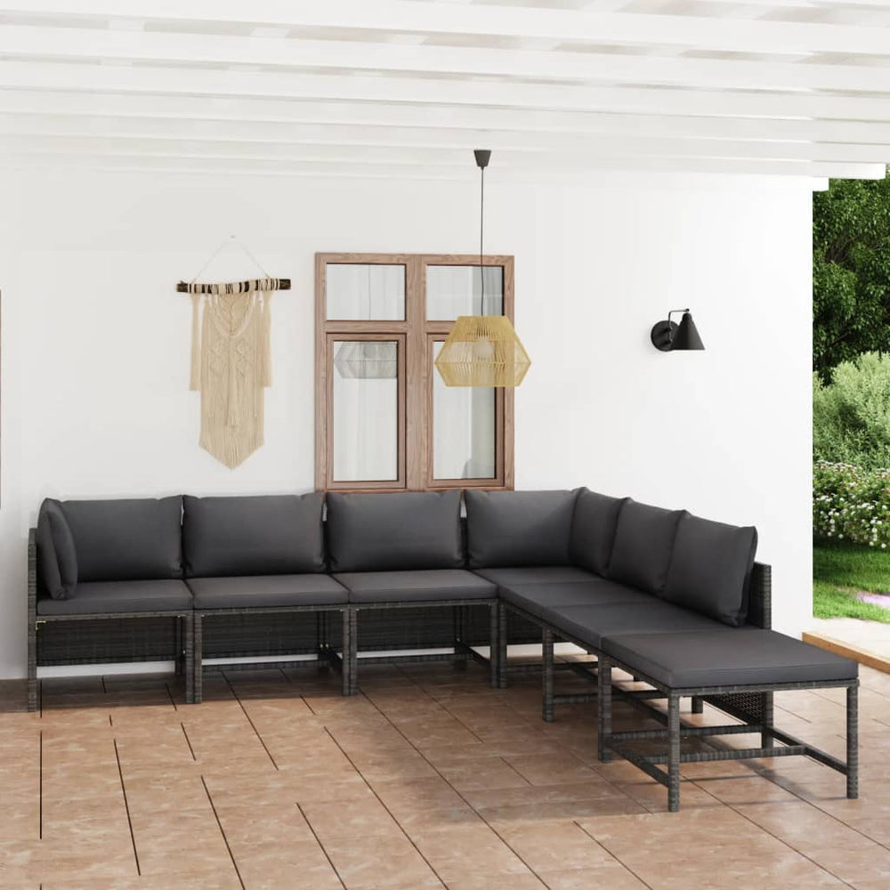 7-delige Loungeset met kussens poly rattan grijs MeubelReus