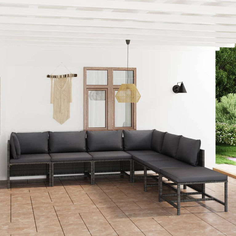 7-delige Loungeset met kussens poly rattan grijs MeubelReus