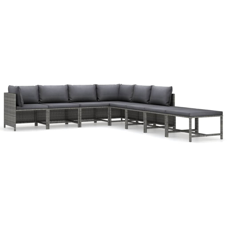 8-delige Loungeset met kussens poly rattan grijs MeubelReus