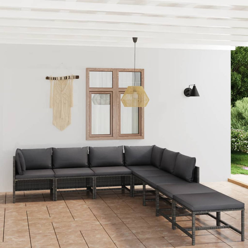 8-delige Loungeset met kussens poly rattan grijs MeubelReus