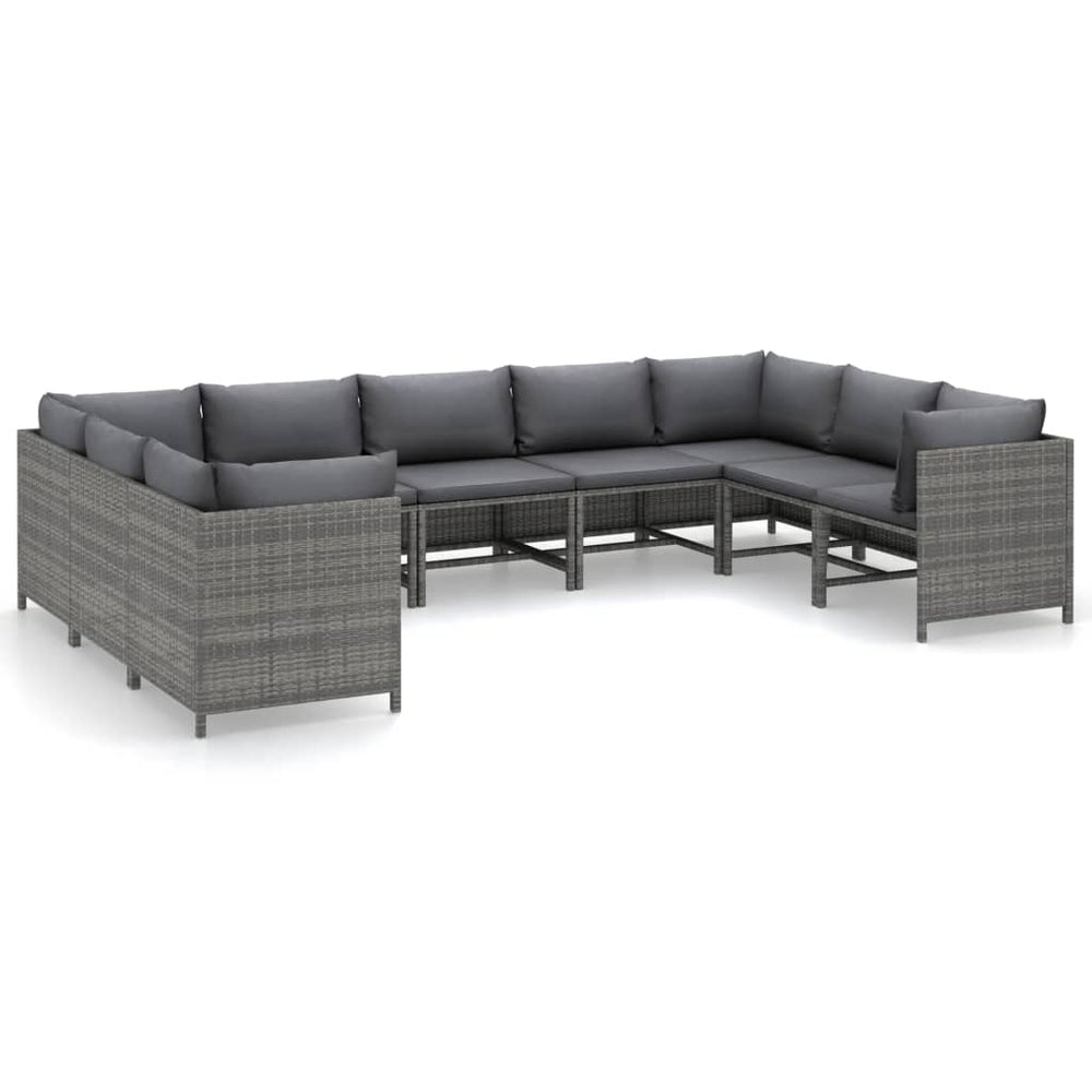 9-delige Loungeset met kussens poly rattan grijs MeubelReus