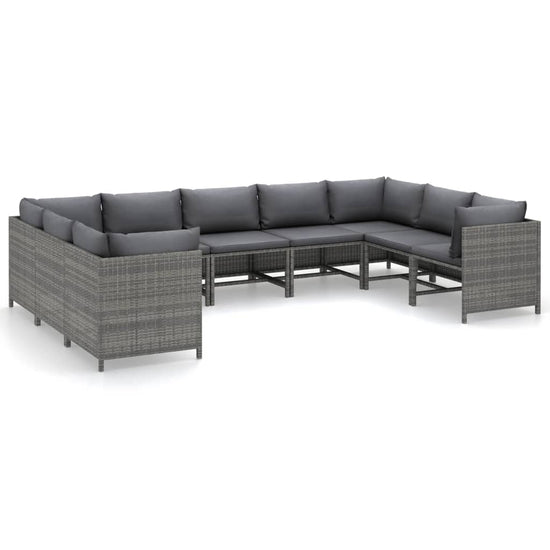 9-delige Loungeset met kussens poly rattan grijs MeubelReus