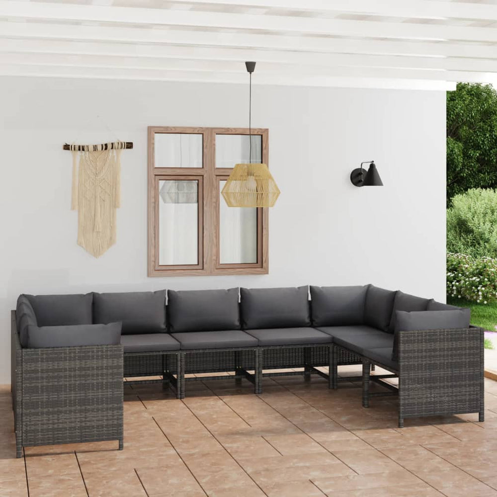 9-delige Loungeset met kussens poly rattan grijs MeubelReus