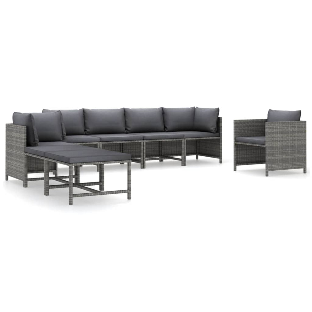 8-delige Loungeset met kussens poly rattan grijs MeubelReus