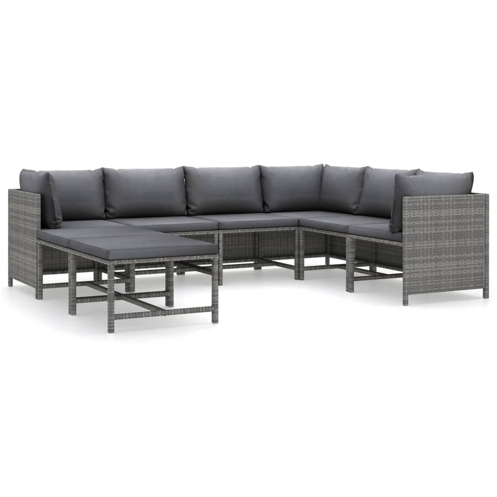 8-delige Loungeset met kussens poly rattan grijs MeubelReus