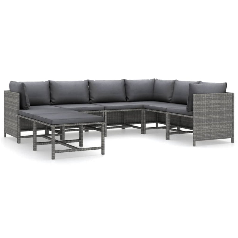 8-delige Loungeset met kussens poly rattan grijs MeubelReus