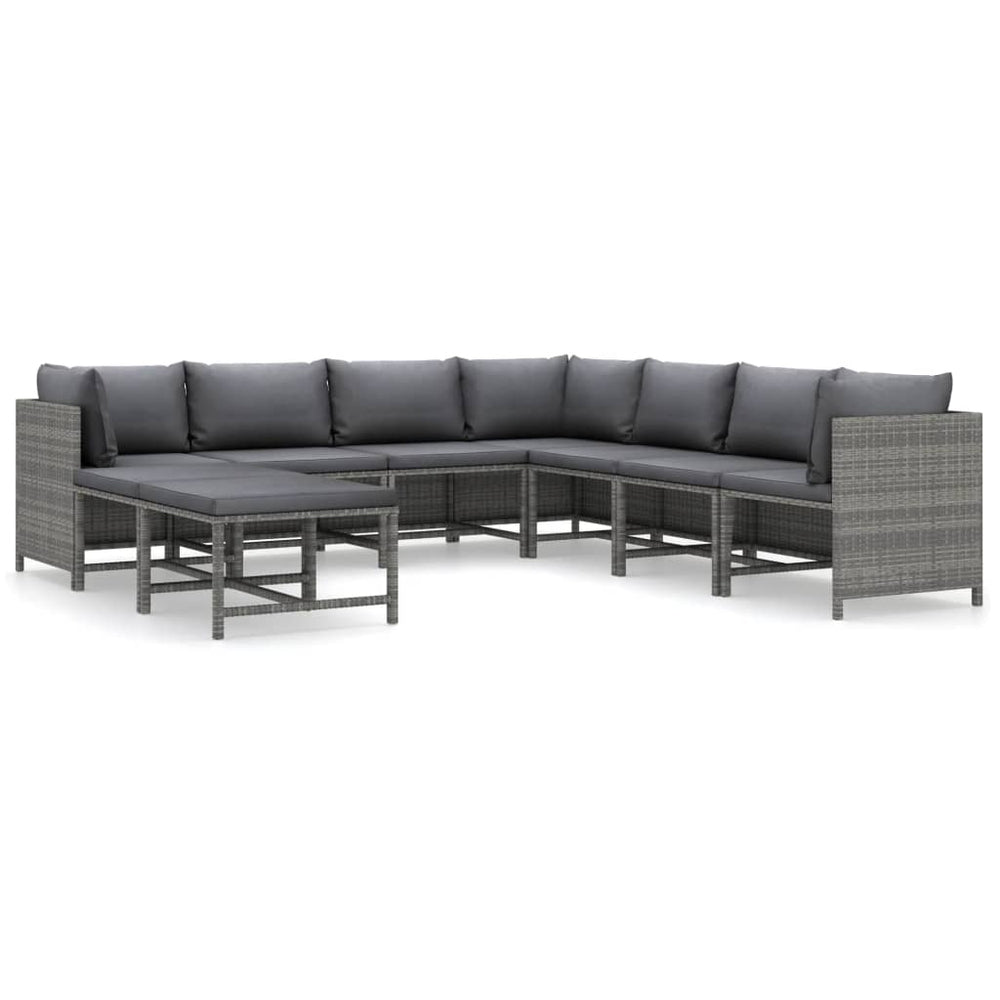 9-delige Loungeset met kussens poly rattan grijs MeubelReus