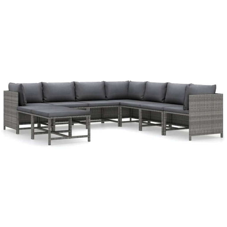 9-delige Loungeset met kussens poly rattan grijs MeubelReus