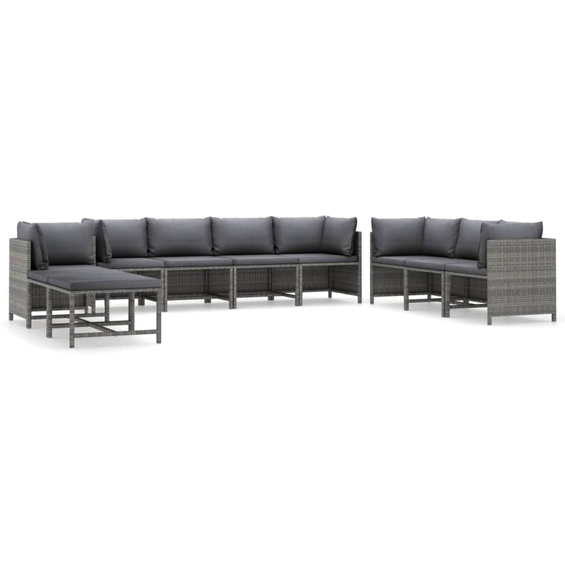 10-delige Loungeset met kussens poly rattan grijs MeubelReus