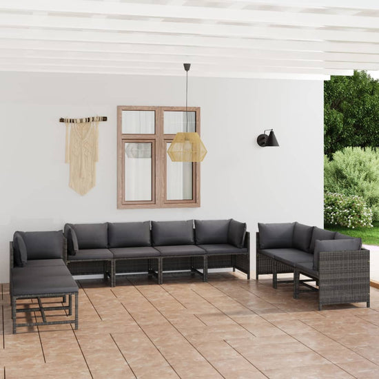 10-delige Loungeset met kussens poly rattan grijs MeubelReus