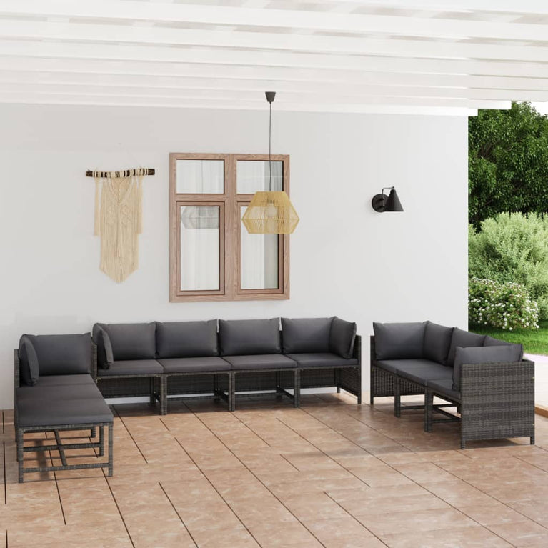 10-delige Loungeset met kussens poly rattan grijs MeubelReus