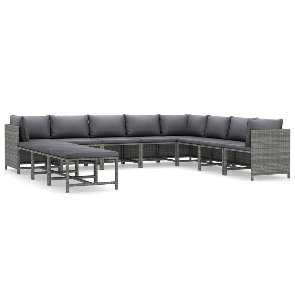 11-delige Loungeset met kussens poly rattan grijs MeubelReus