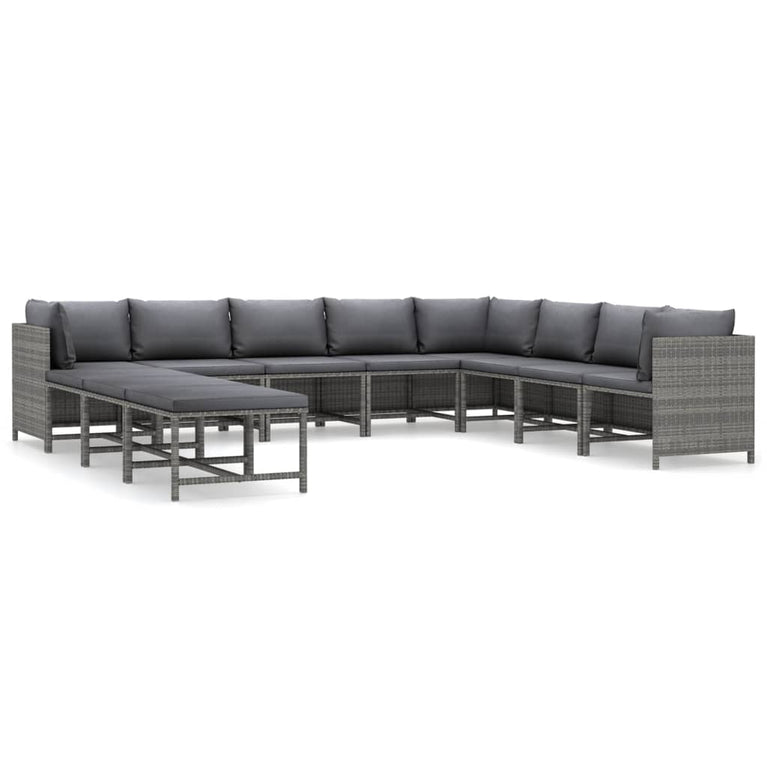 11-delige Loungeset met kussens poly rattan grijs MeubelReus